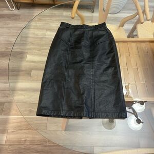 Vintage Black Geniune Leather Skirt